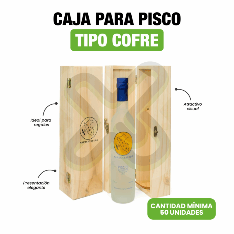 CAJA PARA PISCO TIPO COFRE