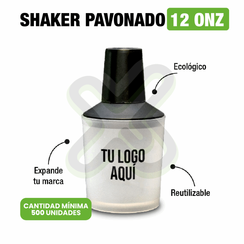 SHAKER CON VASO PAVONADO 12onz CON LOGO PUBLICITARIO