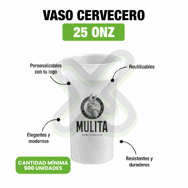 VASO CERVECERO 25 ONZ CON LOGO PUBLICITARIO