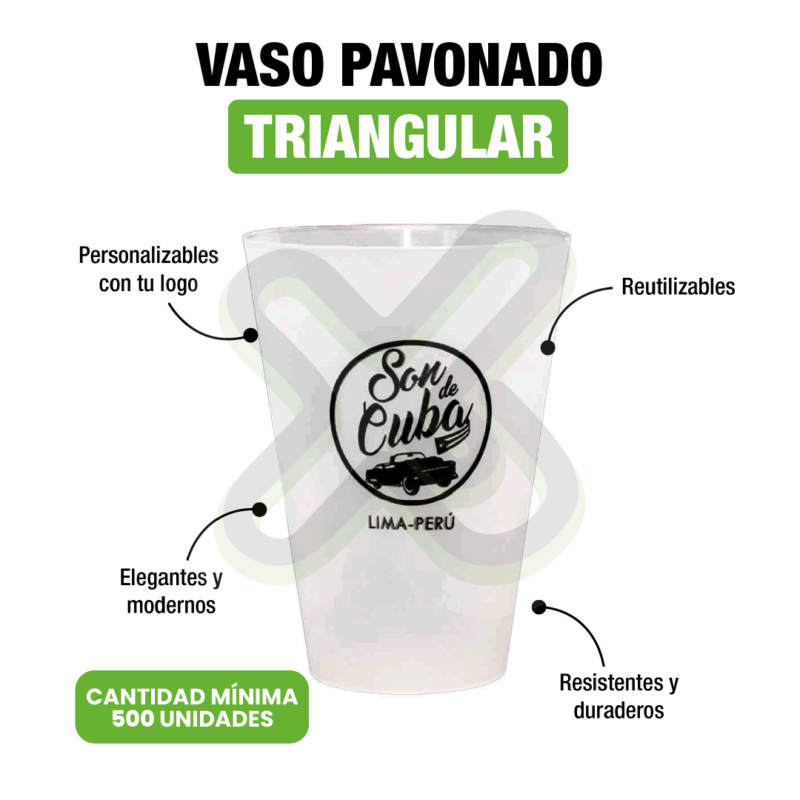 VASO PAVONADO TRIANGULAR 20 onz CON LOGO PUBLICITARIO