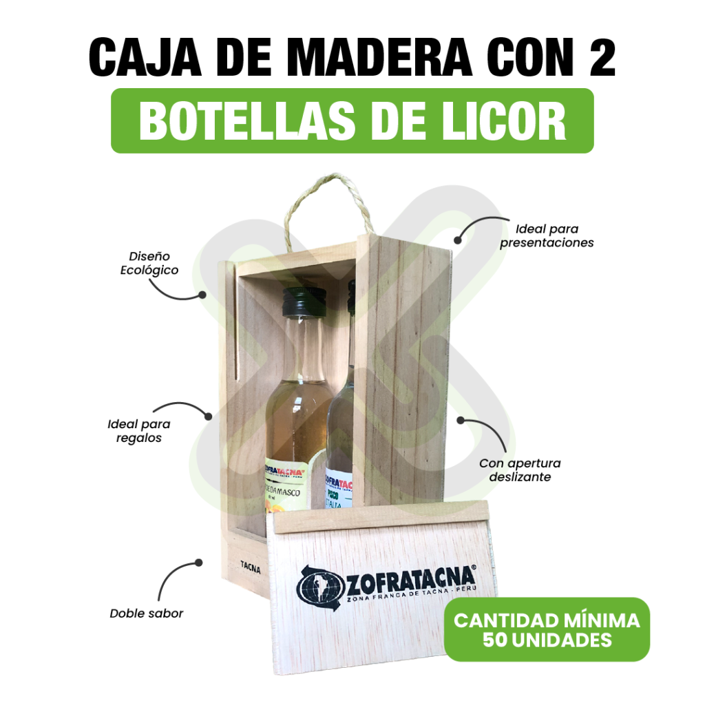 Caja De Madera Personalizada Con 2 Botellas De Licor personalizado para empresas