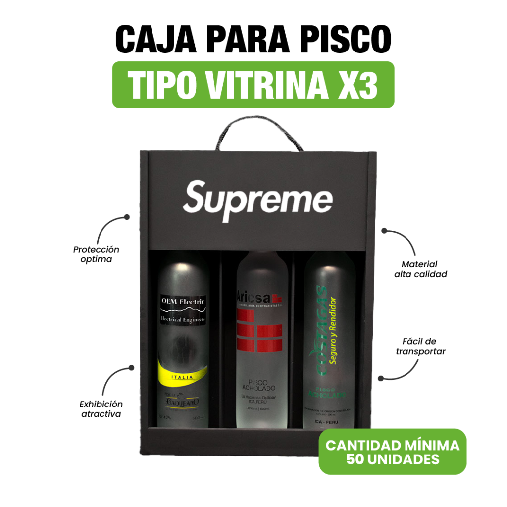 Caja Para Pisco Tipo Vitrina 3 Botellas personalizado para empresas