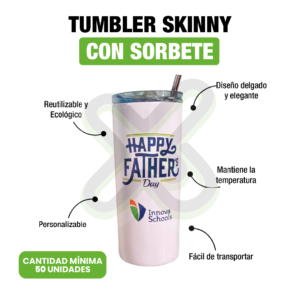 Tumbler Skinny Con Sorbete Cañita personalizado para empresas