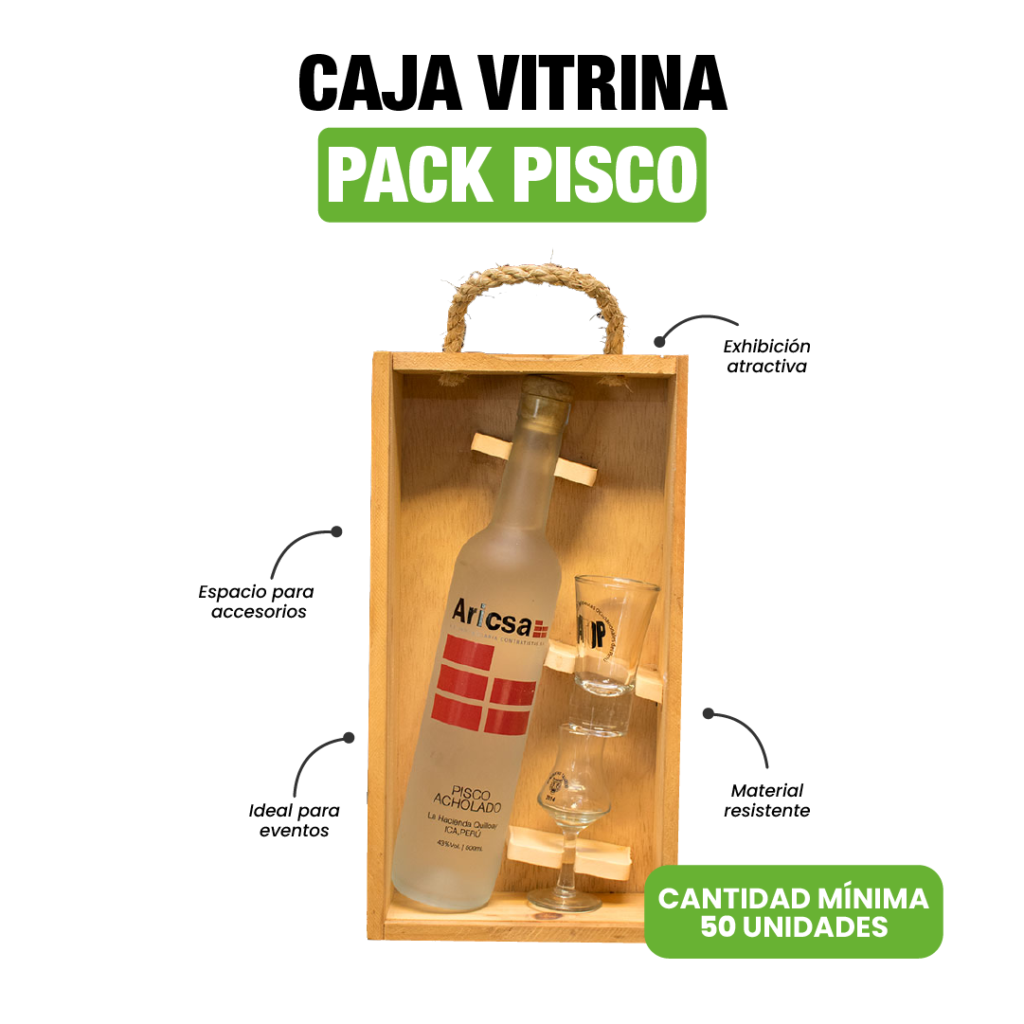 Caja Vitrina Pack Pisco personalizado para empresas